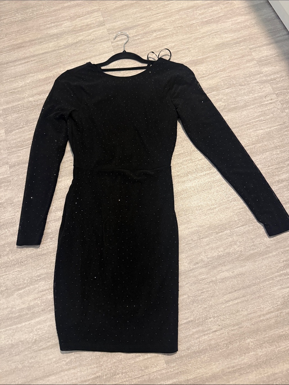 Black Long-Sleeve Sheath Dress with Subtle Sparkle